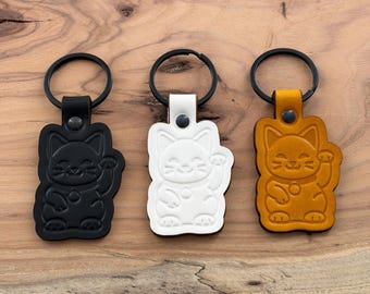Lucky Cat Leather Keychain Keyring