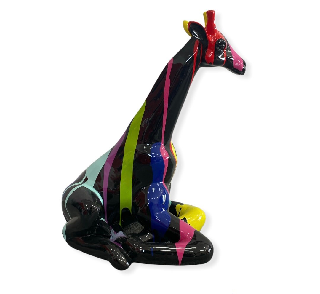 statue Girafe Noir Multicolore en Résine - H.85cm Décoration Intérieur et Extérieur