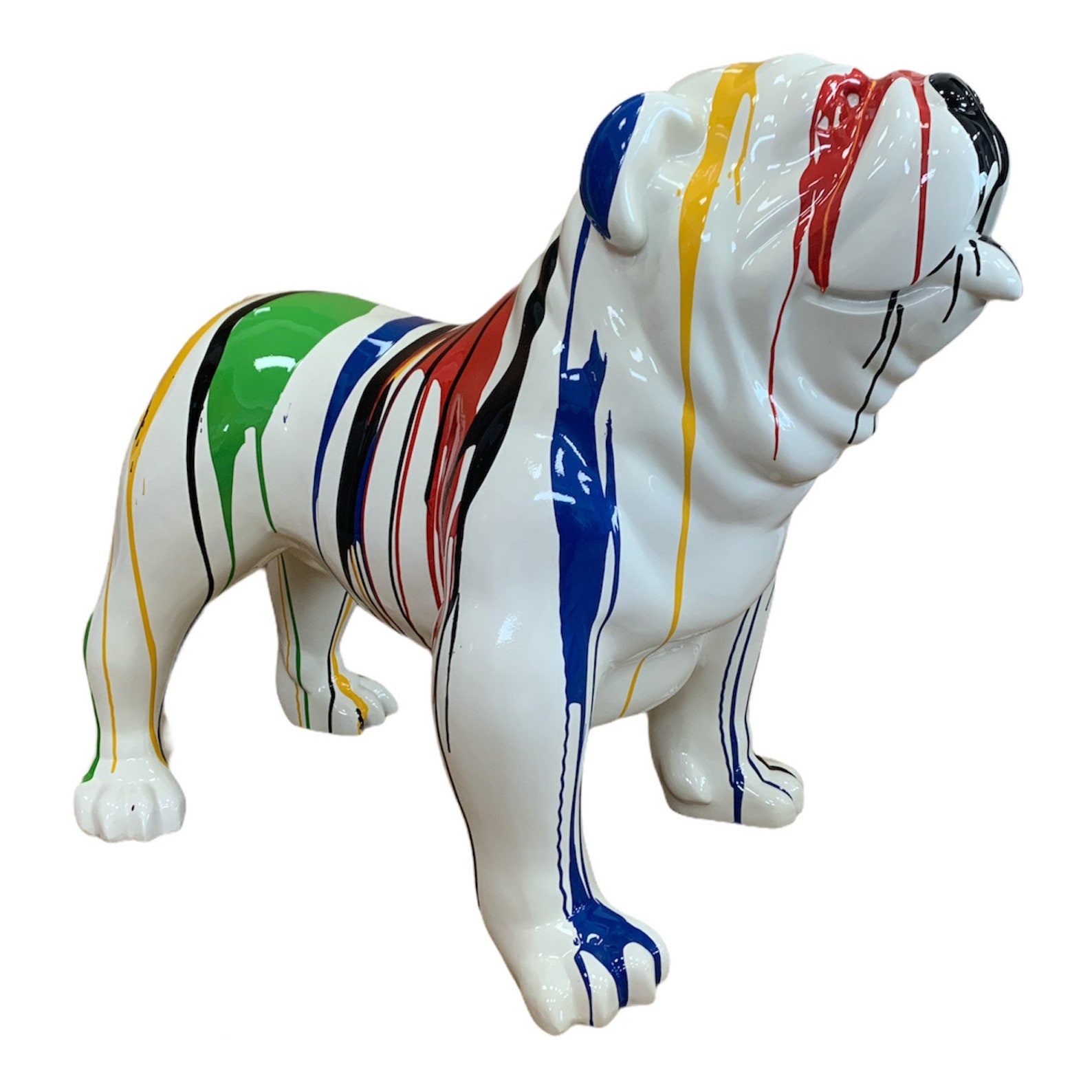 English bulldog statue in white resin multicolored drip Etsy