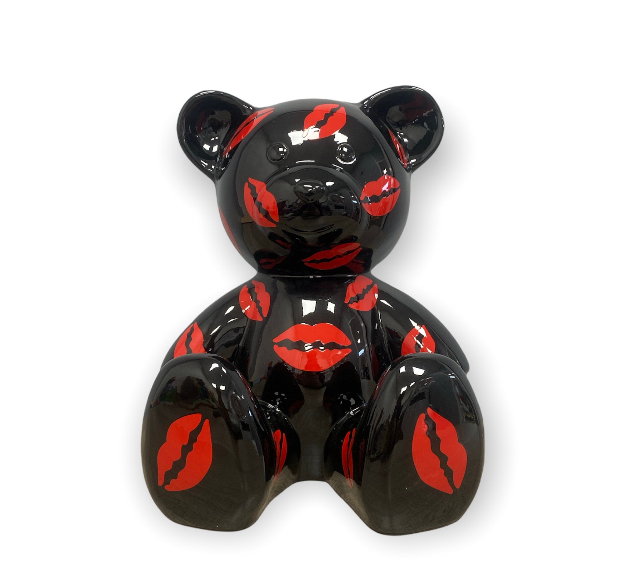 statue Ourson Teddy en Résine H.40cm Noir Bisous