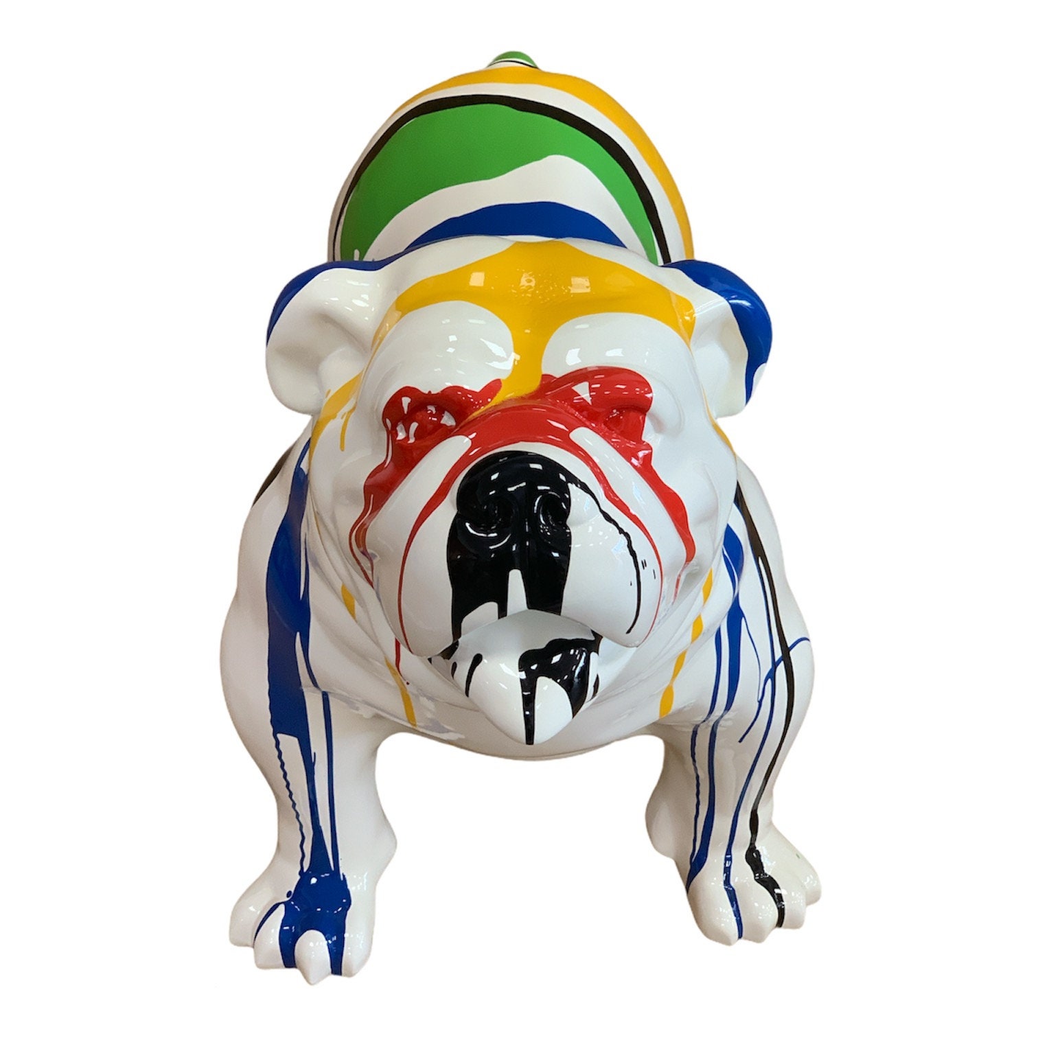 English bulldog statue in white resin multicolored drip Etsy