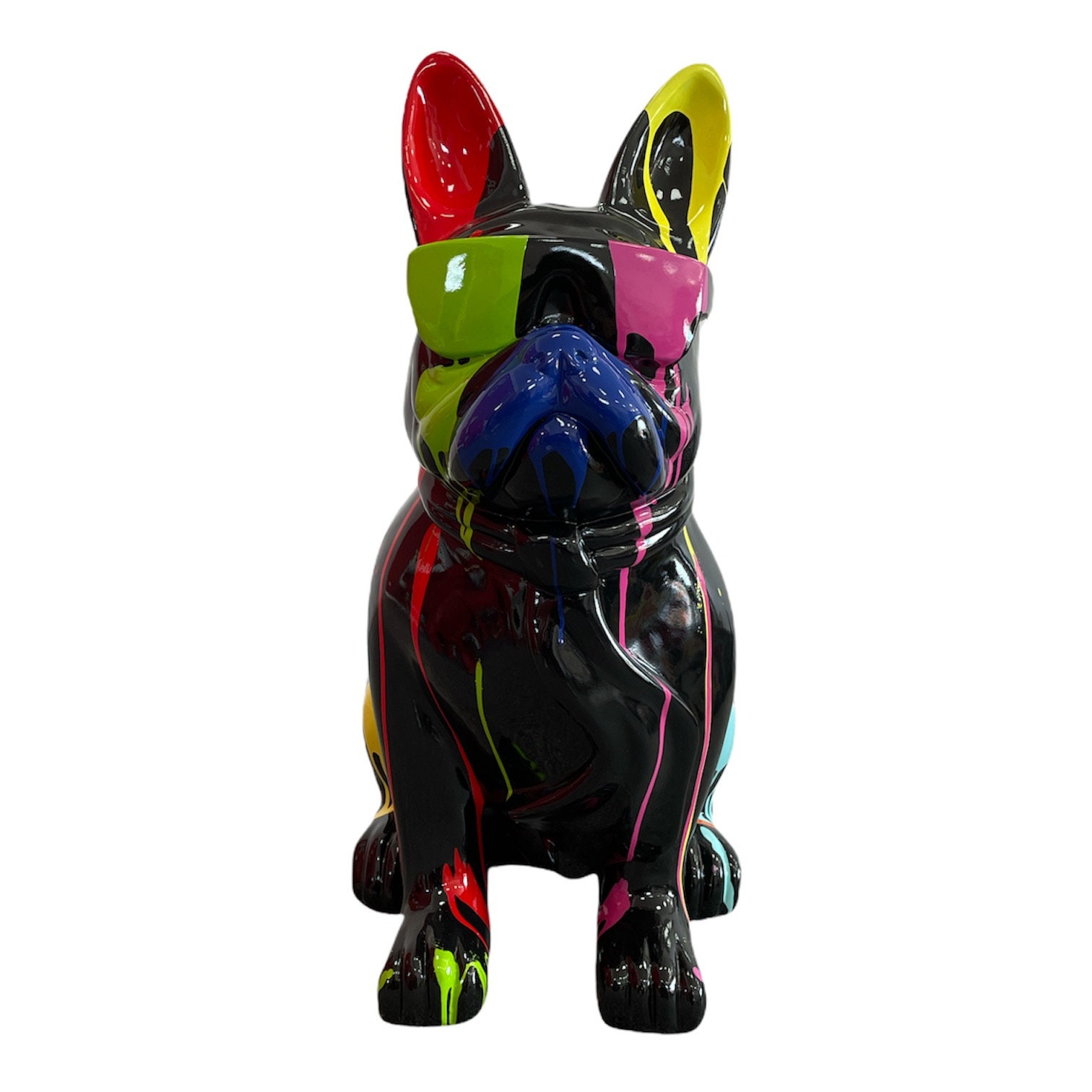 statue Chien Bouledogue Français Noir Multicolore - H.80cm Décoration Intérieur et Extérieur