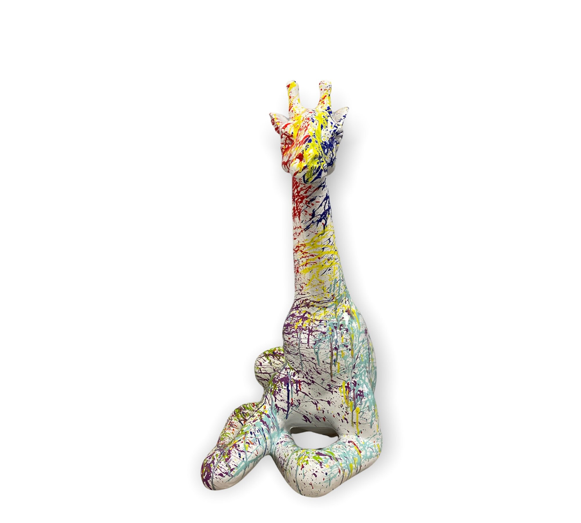 statue Girafe Bariolé Multicolore en Résine - H.85cm Décoration Intérieur et Extérieur