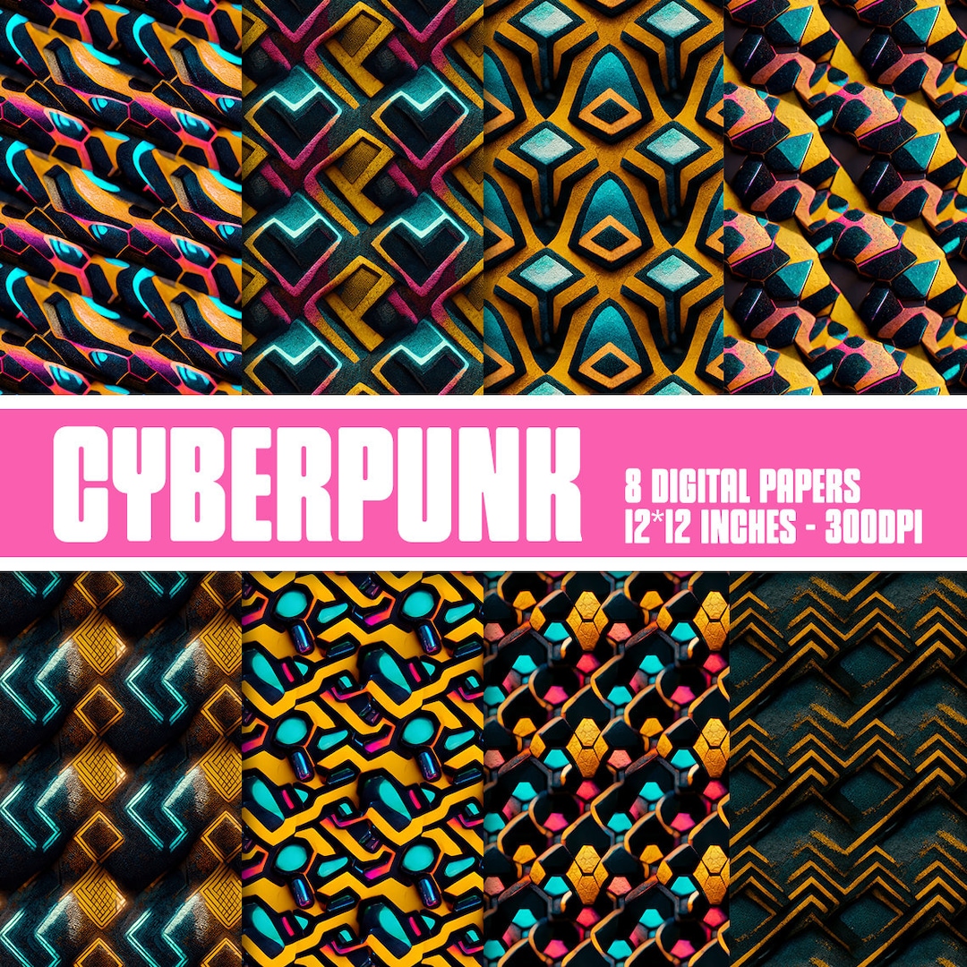 Cyberpunk Patterns Futuristic High Resolution Digital Paper Etsy