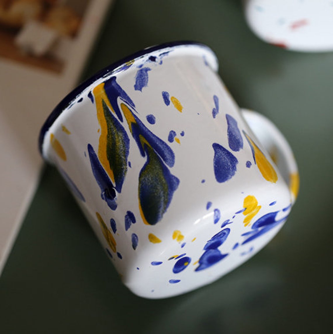 Handmade Enamel Mug with Oil Paint Splash Random pattern Etsy