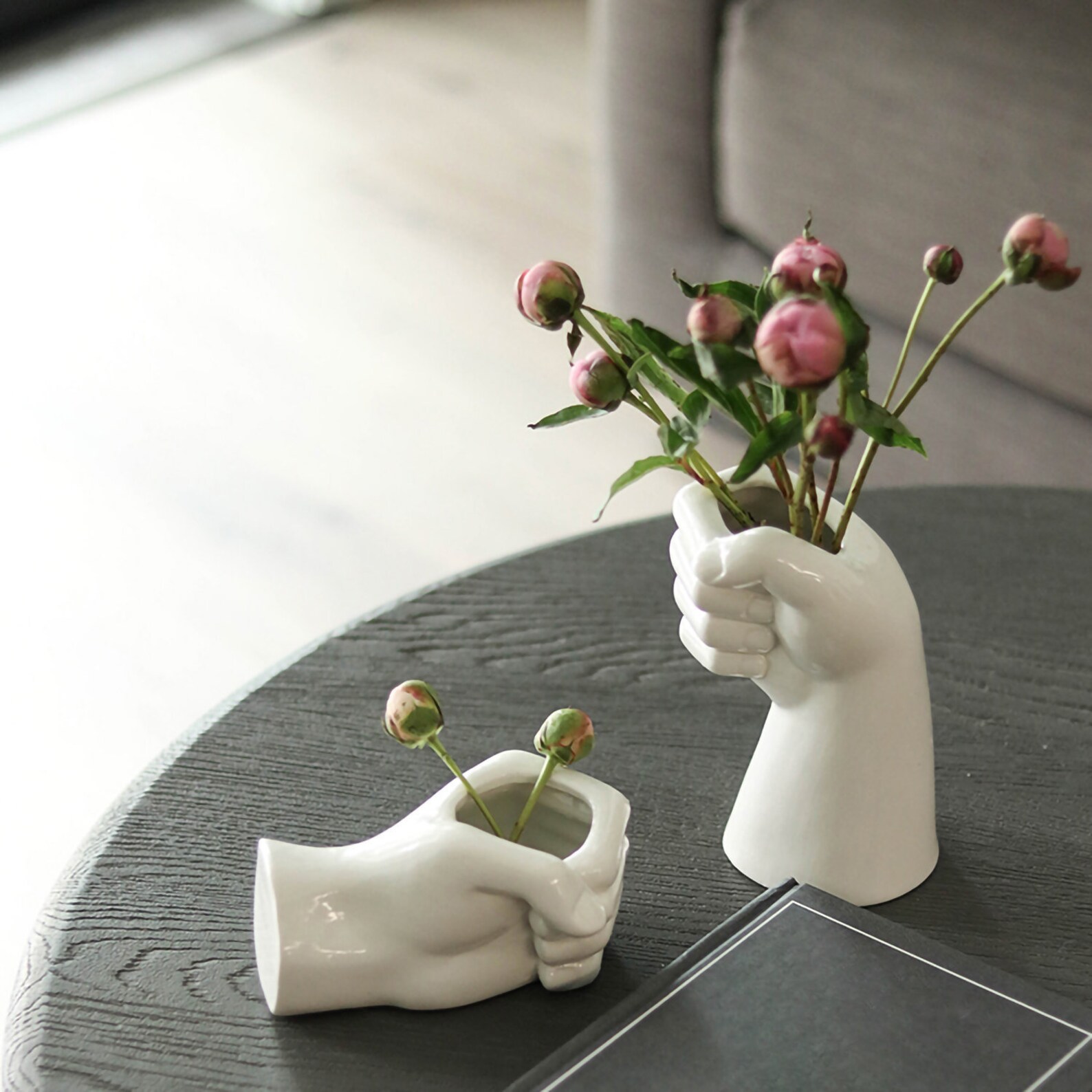 Ceramic White Hand Vase Holding Flower Vessel Porcelain Etsy