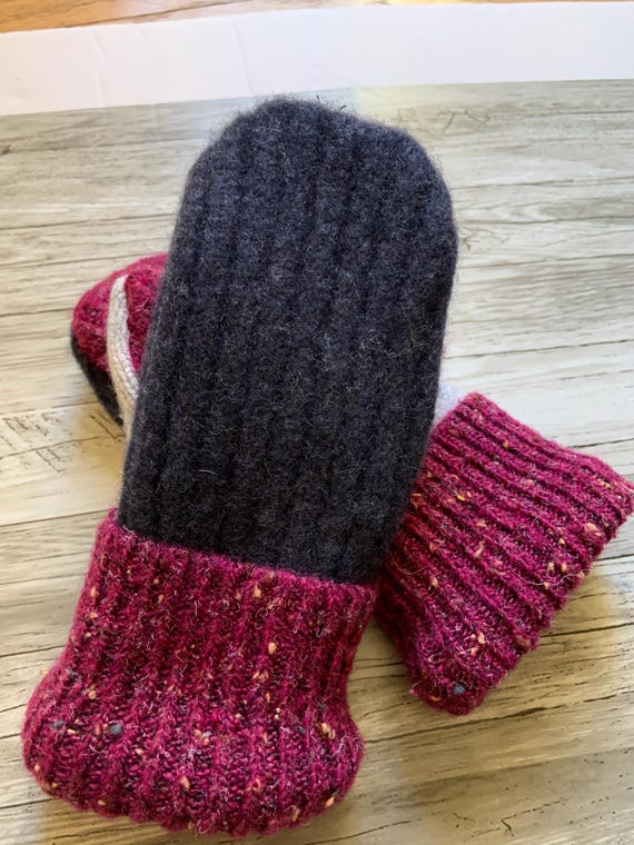 Upcycled Wool Sweater Mittens: Kids Large Fleece Lined
