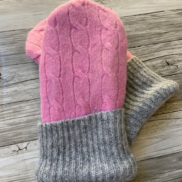 Kids Size Small Mittens - Wool Mittens - Fleece Lined Sweater Mittens- Cashmere