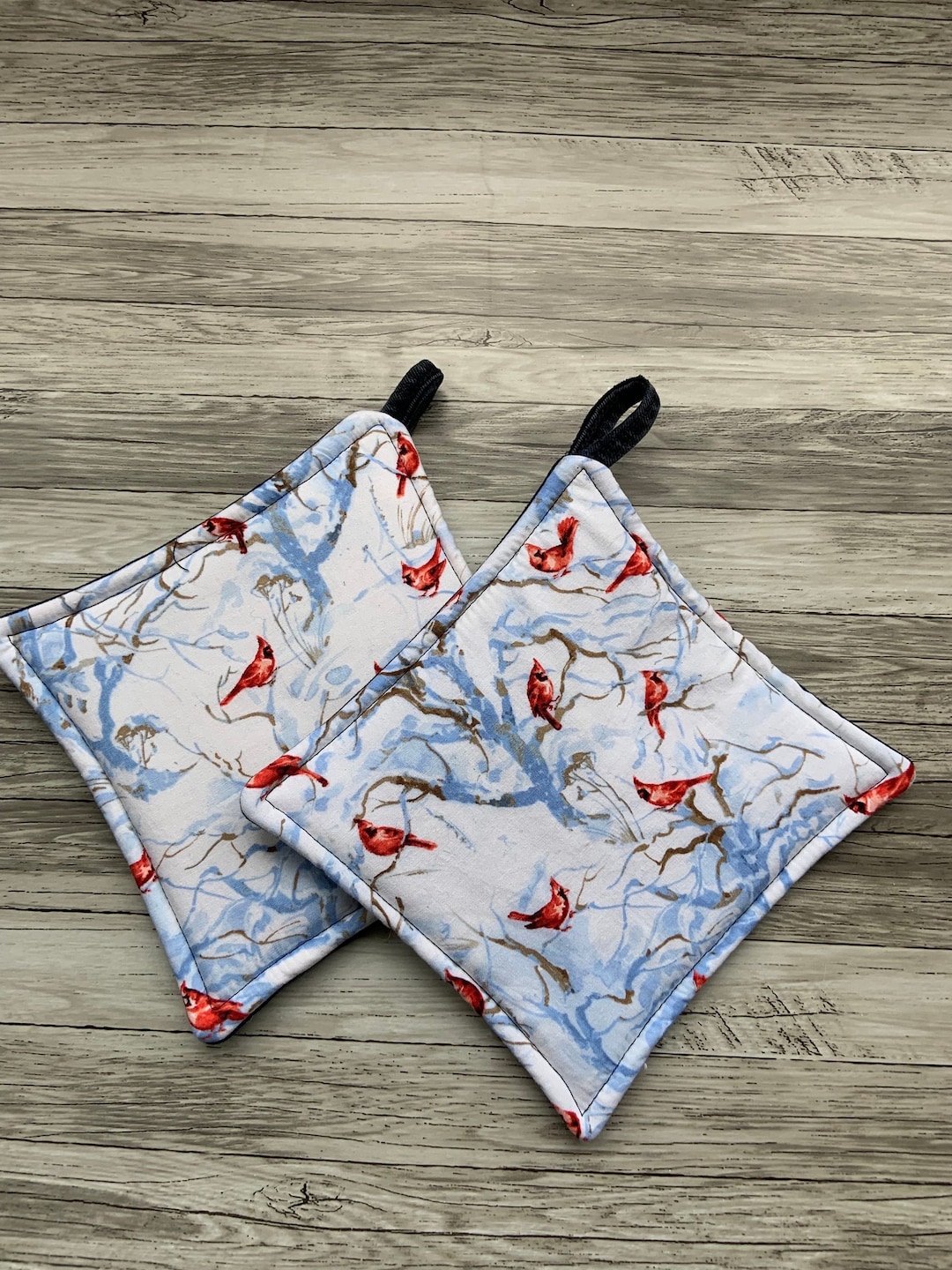 Upcycled Jean Potholders, Set of 2 Recycled Denim Hot Pads, Handmade