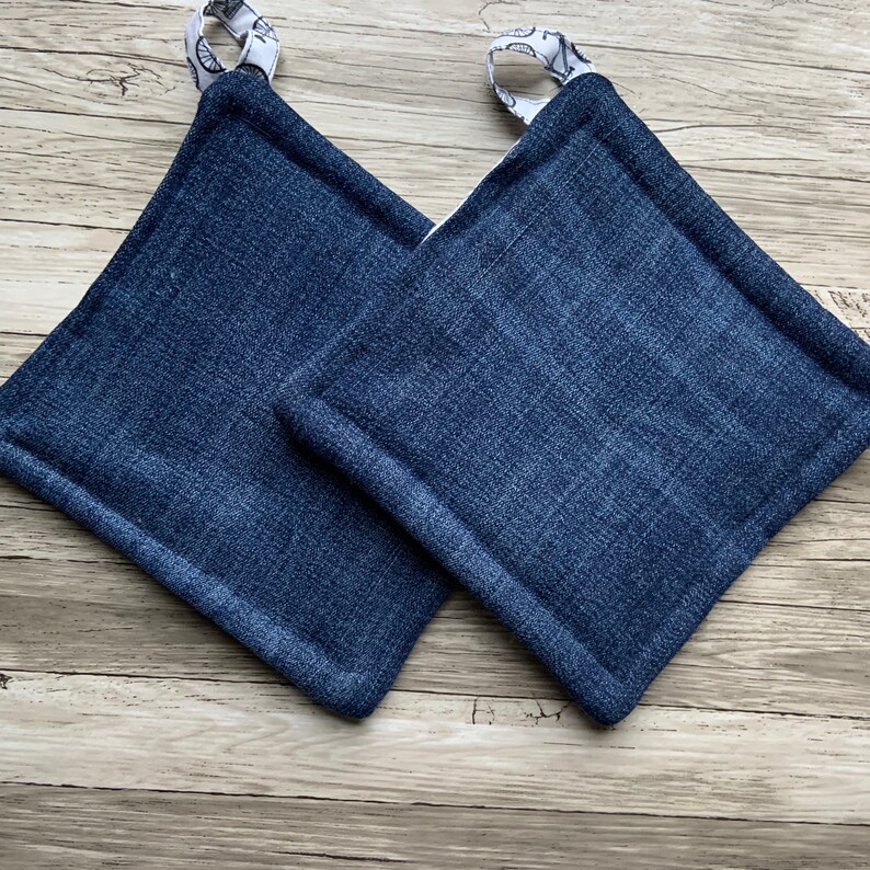 Upcycled Jean Potholders Set of 2 Recycled Denim Hot Pads Etsy