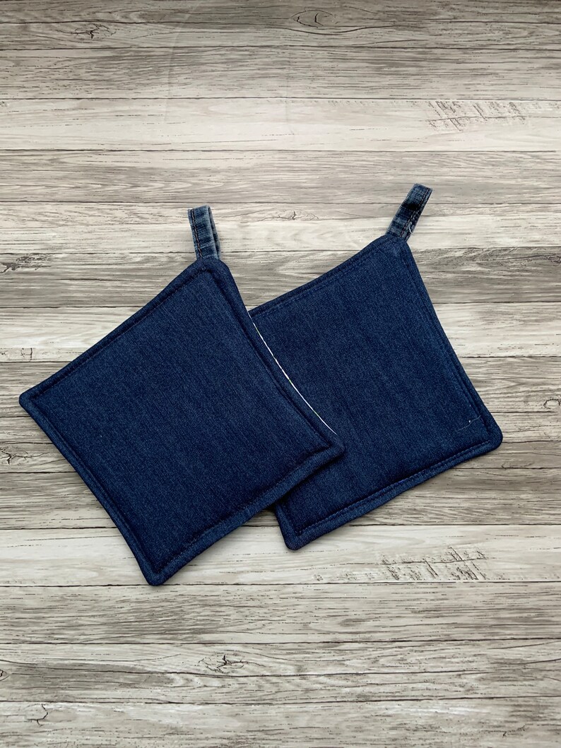 Upcycled Jean Potholders, Set of 2 Recycled Denim Hot Pads, Handmade