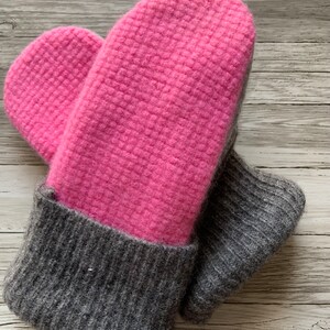 Kids Size Medium Mittens - Felted Wool Mittens - Fleece Lined Sweater Mittens