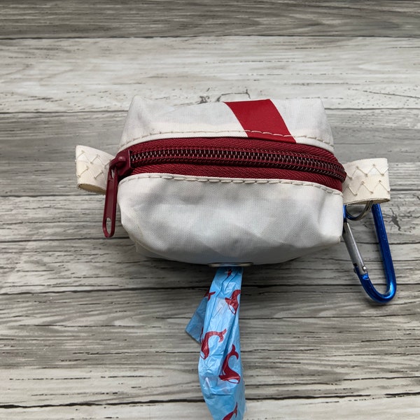 Recycled Sail Dog Poop Bag Dispenser, Upcycled Sail Dog Waste Bag Holder, Unique Handmade Gift For Dog Lovers