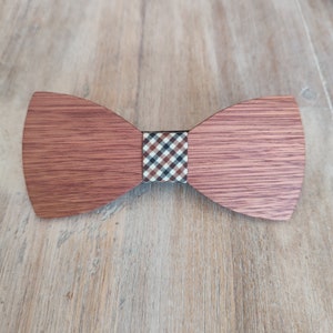 Wooden bow tie Laser engraving Personalization Beige à carreaux