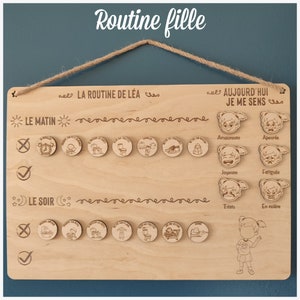 Cuadro de rutinas y emociones personalizado en madera - Regalo ideal para niños - Grabado láser
