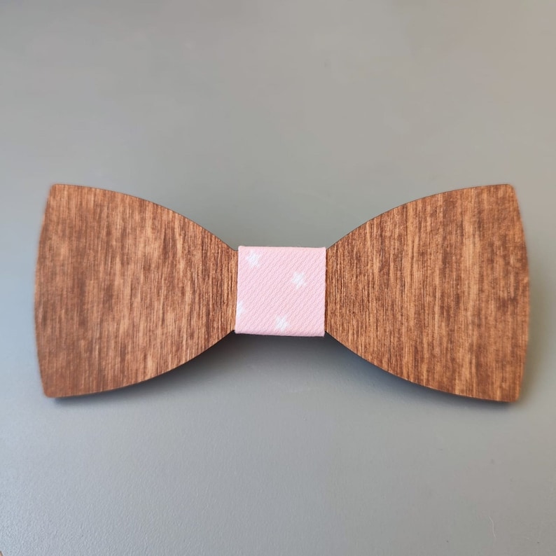 Pajarita de madera infantil Grabado láser Personalización Rose/Étoile blanche