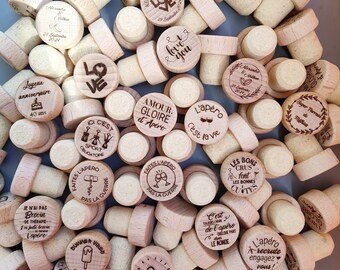 Personalized wooden and cork wine stopper - Ideal gift - Laser engraving