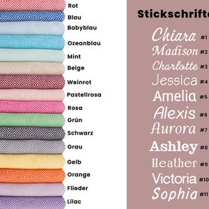 Puede incluir: Una exhibici&oacute;n de telas de varios colores con un patr&oacute;n de diamantes, incluyendo rojo, azul y naranja. La imagen tambi&eacute;n presenta una lista de nombres en una fuente cursiva, como "Chiara" y "Madison", con n&uacute;meros correspondientes.