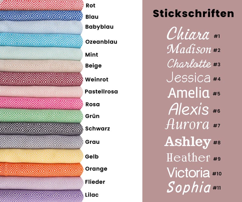 Puede incluir: Una exhibici&oacute;n de telas de varios colores con un patr&oacute;n de diamantes, incluyendo rojo, azul y naranja. La imagen tambi&eacute;n presenta una lista de nombres en una fuente cursiva, como "Chiara" y "Madison", con n&uacute;meros correspondientes.