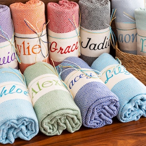 Toalha de praia turca personalizada - Presente de despedida de solteira para madrinha ou noiva - Lembrancinhas de casamento personalizadas