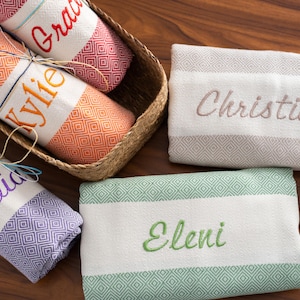 Toalha de praia turca personalizada – presente para madrinha de casamento, despedida de solteira, presente de casamento para ela, toalha com nome personalizado