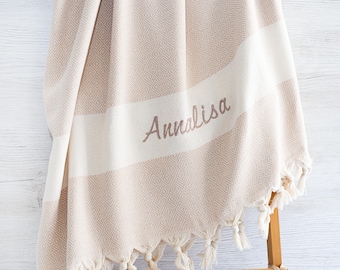 Personalisiertes Saunatuch mit Name 100 x 180 cm Baumwoll Pestemal Badetuch Strandtuch Wellness Spa