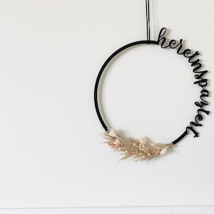 Hoop walks in Wooden hooop wreath shield wooden ring wall wreath for dried flowers lettering in wood 30 cm