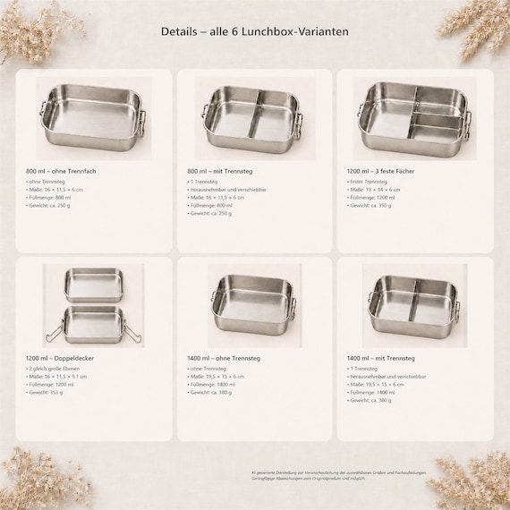 Brotdose mit Trennfach / Unterteilung / 2 - 3 Fächer Lunchbox Vesperdose Edelstahl personalisiert / Name