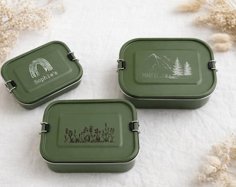 Fiambrera con separador/compartimento/2-3 compartimentos, acero inoxidable, personalizada/nombre/verde oliva