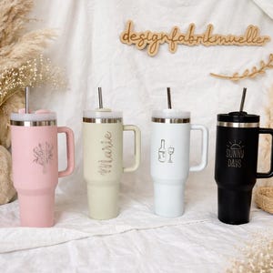 Edelstahl Trinkbecher mit Strohhalm | Thermo Tumbler Cup | 1,1L 40oz | personalisiert | lasergravur
