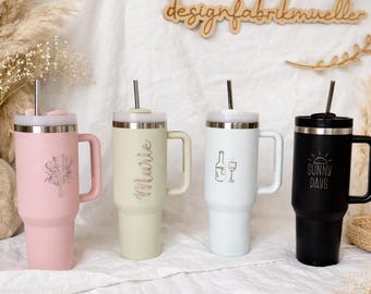 Stainless steel drinking cup with straw | Thermo Tumbler Cup | 1.1L 40oz | personalized | laser engraving