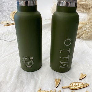 Trinkflasche Edelstahl mit Bambusdeckel schwarz, weiß, silber, grau oder olivgrün Personalisiert Bild 4