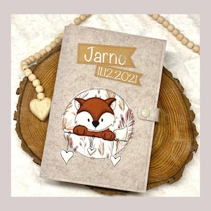 U-Heft Hülle Fuchs - Schutzhülle für das U-Heft aus Filz mit Stickmotiv Fuchs und Herzen, personalisierbar, Impfpasshülle