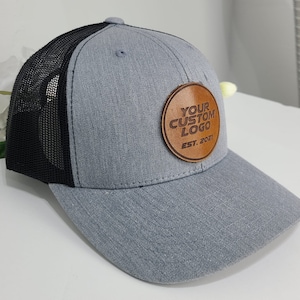 4 Custom Leather Patch Hats | Richardson 112 Snapback | Leather Patch Hats | Custom Patch Hat | Company Logo Hat | Engraved Logo Patch