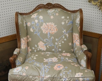 CUSTOMIZABLE Louis XV style bergère, large French country armchair or fireside wingback accent chair, for reupholstery in plaid wool/leather