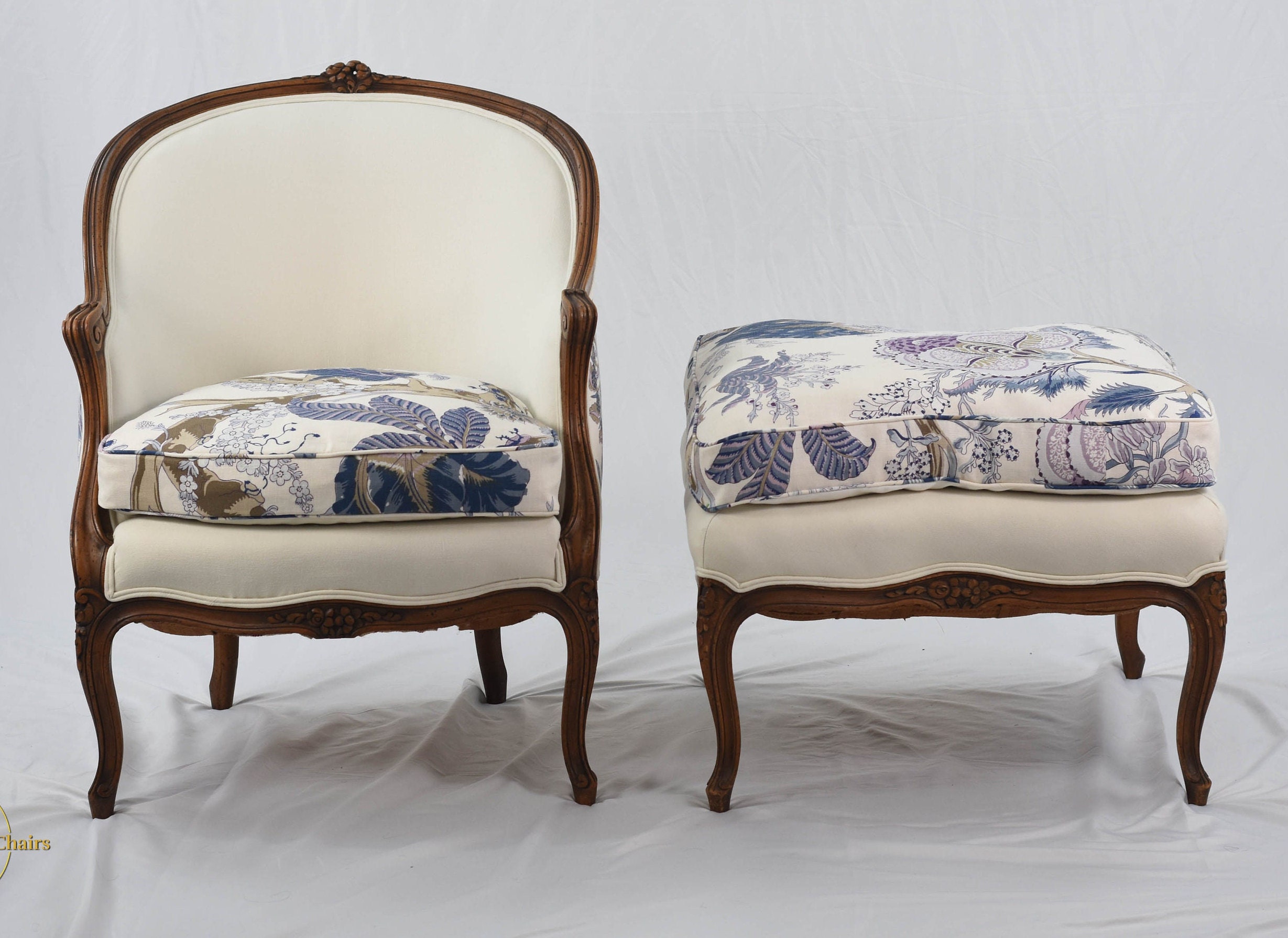 Pair of petite Louis XV style armchairs with polychrome finish.