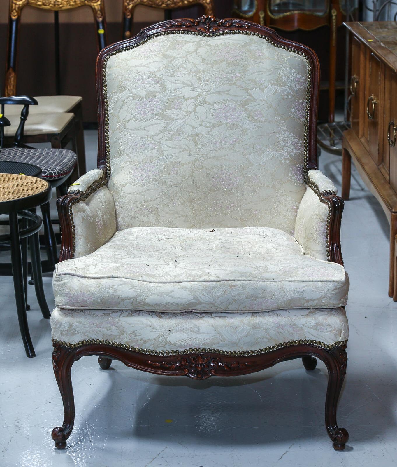 French Bergere Chair Louis XV Style Down Filled Upholstery L. (item  #1449159)