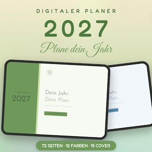 Planejador Digital 2027 (Alemão) | Planejador anual e semanal para GoodNotes no iPad | 12 cores, 15 capas, PDF vinculado | Download instantâneo
