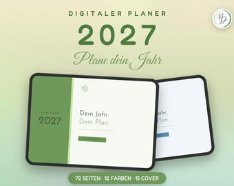 Digital Planner 2027 (German) | Yearly and Weekly Planner for GoodNotes iPad | 12 Colors, 15 Covers, Linked PDF | Instant Download