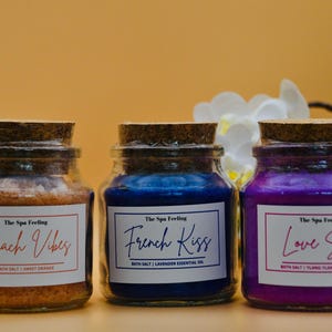 Badesalz, 3er Set, Geschenk Frauen, Geschenk Mutter, Geschenk Mama, Geschenk für Sie, Geschenk Freundin, Geschenkbox, Lavendel, Ylang Ylang