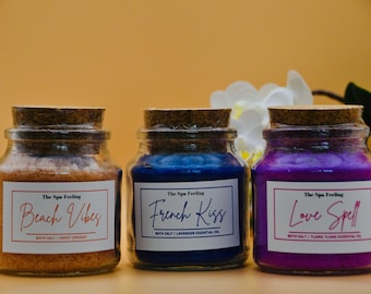 Badesalz, 3er Set, Geschenk Frauen, Geschenk Mutter, Geschenk Mama, Geschenk für Sie, Geschenk Freundin, Geschenkbox, Lavendel, Ylang Ylang