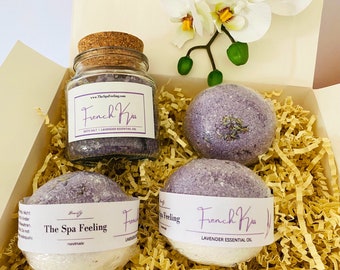 Lavender Spa Box, Lavender bath bomb, gift for her, bath salt with lavender, wellness gift, gift mom, gift girlfriend, gift birthday