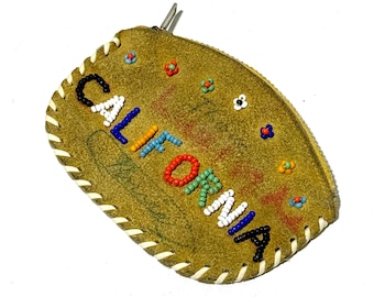 Vintage Leather Beaded California Coin Purse