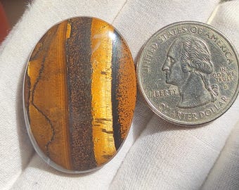 Cabujón de jaspe ojo de tigre Marra Mamba: piedra preciosa ovalada de alto brillo (36 x 26 x 6 mm)