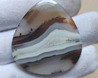 Natural Dendritic Agate Cabochon: Scenic Landscape Gemstone (43x40x5 MM)