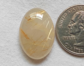 Oval Golden Rutile Quartz Cabochon: 22 Carat Loose Gemstone