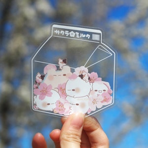 Transparent Sticker | Milk Carton Sakura Milk | Cute Clear Die Cuts | Kawaii Laptop Decal