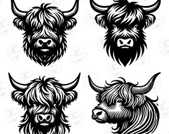 Pacchetto SVG e PNG di mucca delle Highland, Clipart di mucca delle Highland, Svg di animali selvatici, Svg di animali selvatici, Clipart di animali, Sfondo trasparente