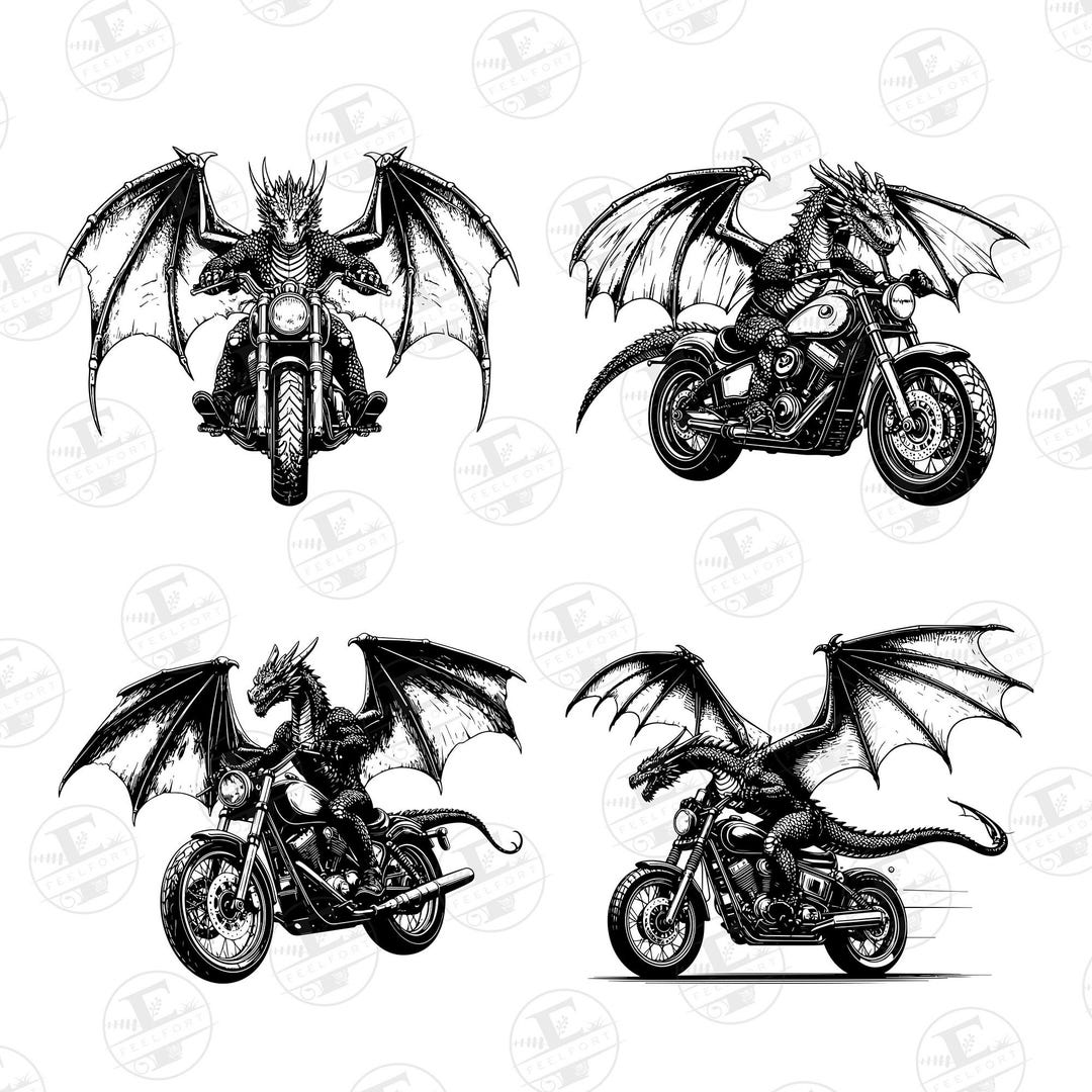 Dragon Rides Motorcycle SVG PNG Bundle, Scary Dragon Svg, Cartoon ...