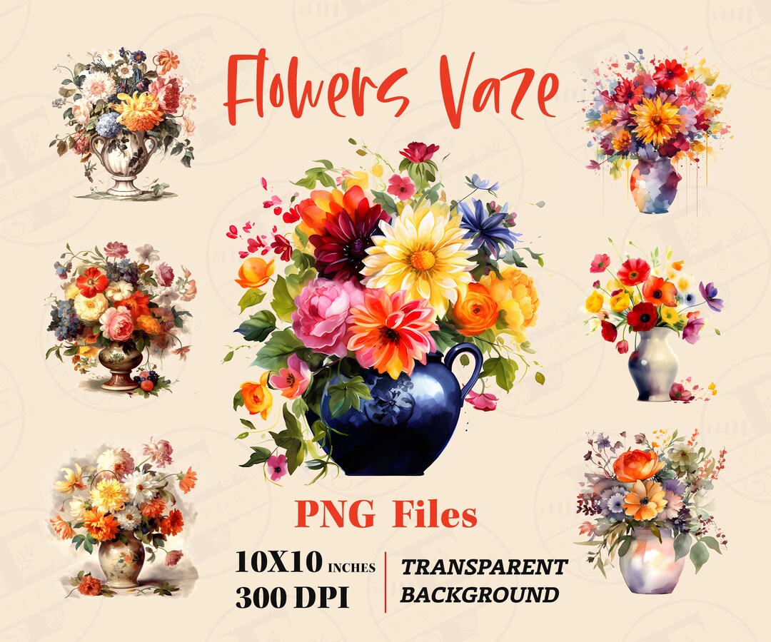 Flowers in Vase Clipart Watercolor PNG 12 High Quality - Etsy